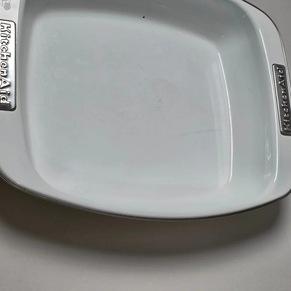 KitchenAid Roasting Pan Large White Enamel Rectangular Casserole Dish Vintage